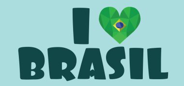 Ben brasil kartı seviyorum, açık yeşil arka plan üzerinde, anahatlarında. Dijital vektör görüntüsü