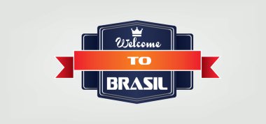 Beyaz arka plan üzerinde taç ve kurdele ile Brasil kart hoş geldiniz, anahatlarıyla. Dijital vektör görüntüsü