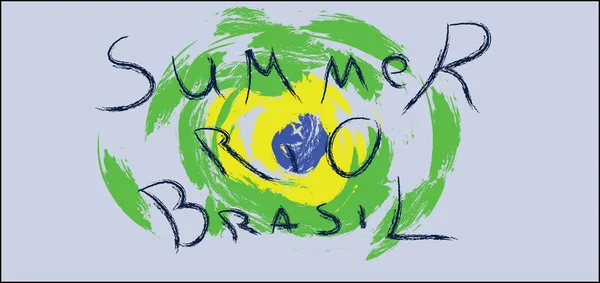 Verano rio brasil tarjeta dibujada a mano con salpicaduras de formas pintadas sobre fondo plateado. Imagen vectorial digital — Vector de stock