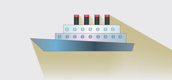 Un barco con cuatro torres sobre fondo blanco, de estilo plano. Vector de imagen digital — Vector de stock