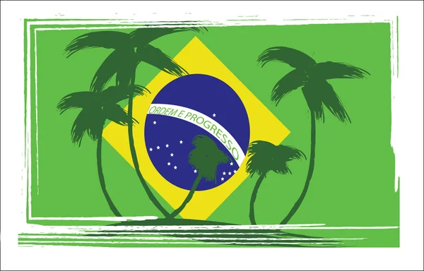 Bandera de Brasil diseño con palmeras dibujadas a mano. Imagen vectorial digital — Vector de stock