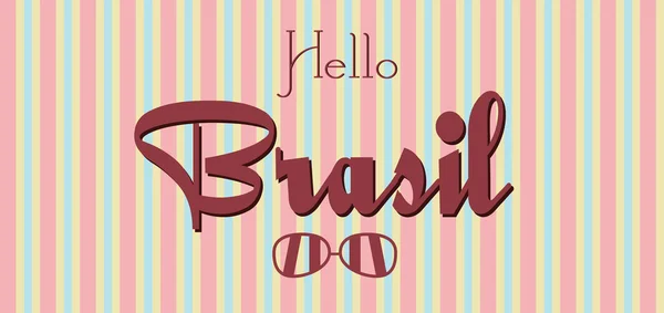 Tarjeta Hello Brasil con gafas de sol sobre líneas de color de fondo, en contornos. Imagen vectorial digital — Archivo Imágenes Vectoriales