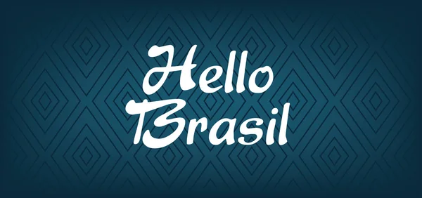 Tarjeta Hello Brasil sobre fondo azul oscuro con triángulos, en contornos. Imagen vectorial digital — Vector de stock