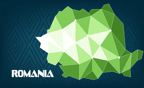 Румунія країна карта дизайн з зеленими і білими трикутниками над темно-синім фоном з квадратами. Цифрове векторне зображення — стоковий вектор
