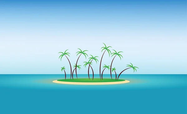 Design astratto dell'isola con palme verdi e acqua blu. Immagine vettoriale digitale — Vettoriale Stock