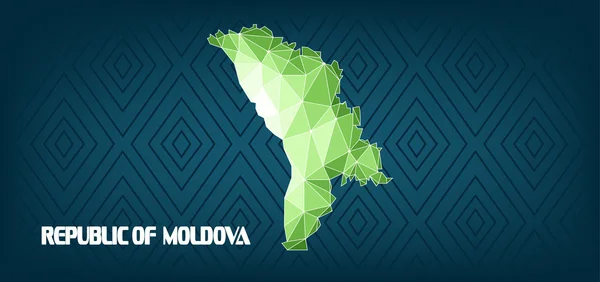 Республіка Молдова дизайн карти країни з зеленими і білими трикутниками над темно-синім фоном з квадратами. Цифрове векторне зображення — стоковий вектор