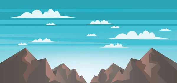 茶色の山々、白い雲と青い空と抽象的な風景。デジタルベクトル画像 — ストックベクタ