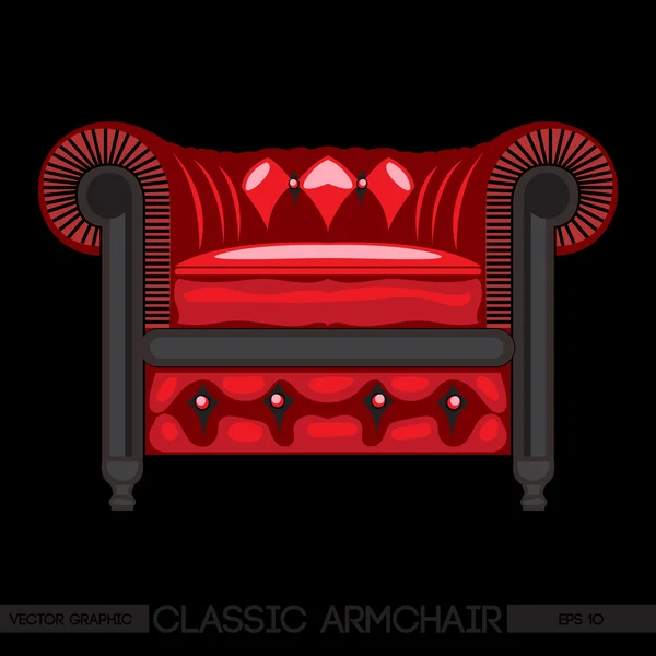 Sillón clásico rojo sobre fondo negro. Imagen vectorial digital — Vector de stock