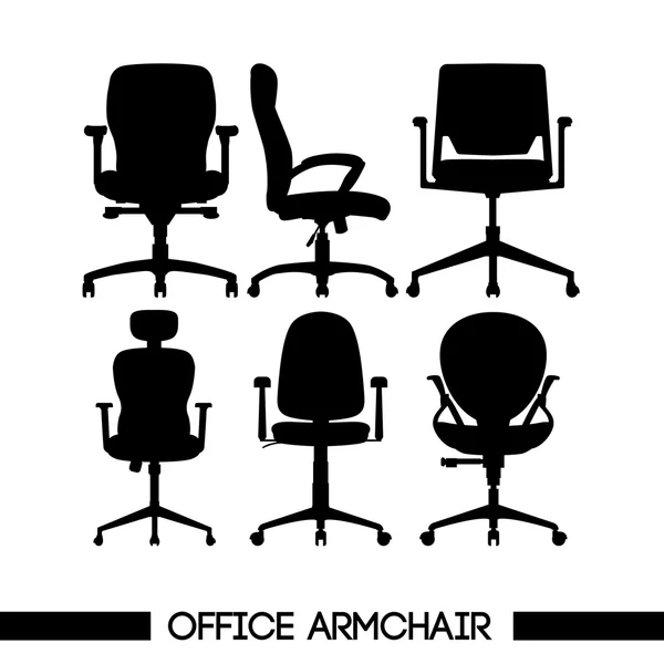 黒のモダンなオフィスのアームチェア設定、アウトライン、白い背景の上。デジタル ベクトル画像 — ストックベクタ