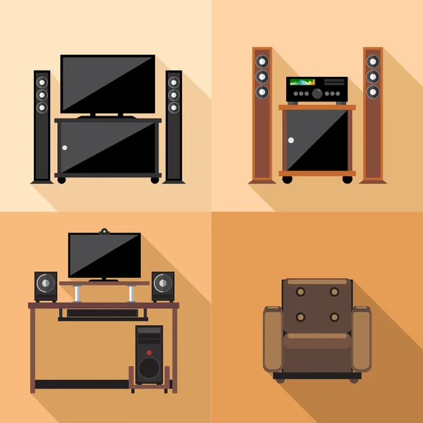 Inicio tv decoracion, estilo plano. Imagen vectorial digital — Vector de stock