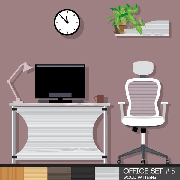 Conjunto de interiores de estilo escritório. Imagem vetorial digital — Vetor de Stock