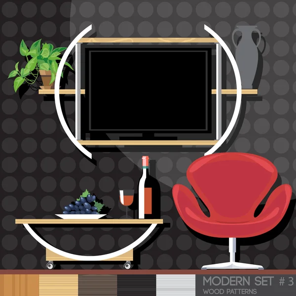 Conjunto de interiores de estilo moderno, estilo plano. Imagem vetorial digital — Vetor de Stock