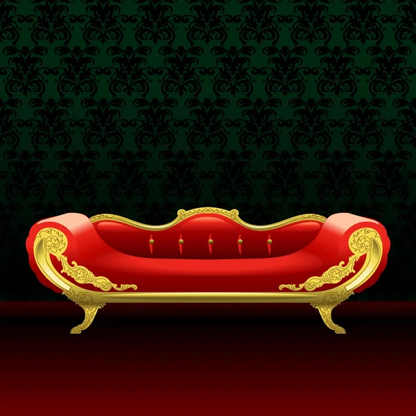 Royal red bed, flat style over green background. Digital vector image — Stock Vector