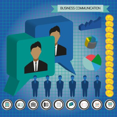Simgeler, kişiler, para ve grafikler, düz tasarım ile Iş iletişimi infographic. Dijital vektör görüntüsü