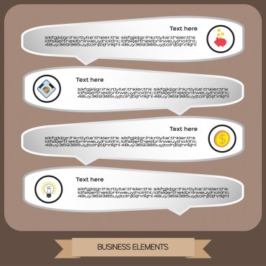 Simgeler, iş fikri ve para, düz tasarım ile iş elemanları infografik. Dijital vektör görüntüsü