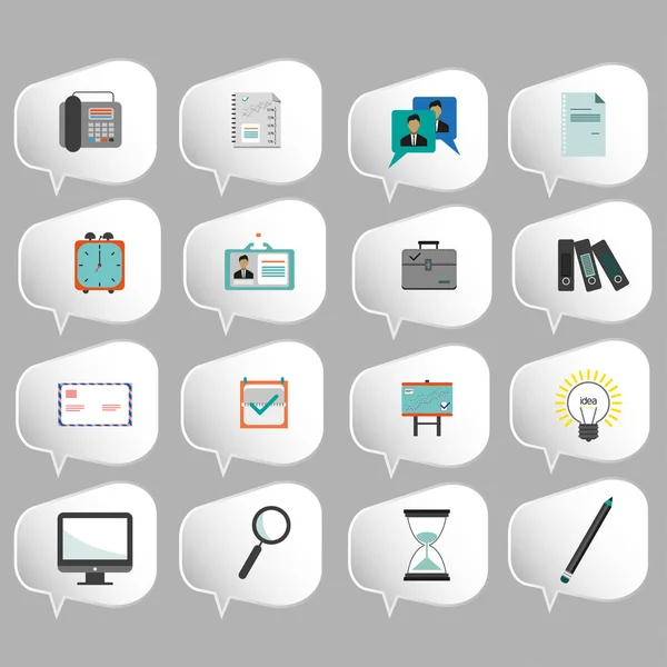 Conjunto de iconos de negocios, estilo plano sobre fondo plateado. Imagen vectorial digital — Archivo Imágenes Vectoriales