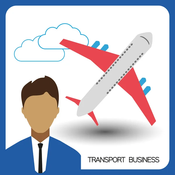 Μεταφορά επιχειρήσεων με ένα άτομο και ένα αεροπλάνο, επίπεδη σχεδίαση. Ψηφιακή διανυσματική εικόνα — Διανυσματικό Αρχείο