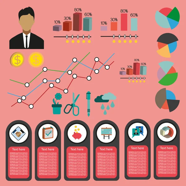 Бизнес-инфографика с иконками, людьми и деньгами, плоский дизайн. Цифровые векторные изображения — стоковый вектор