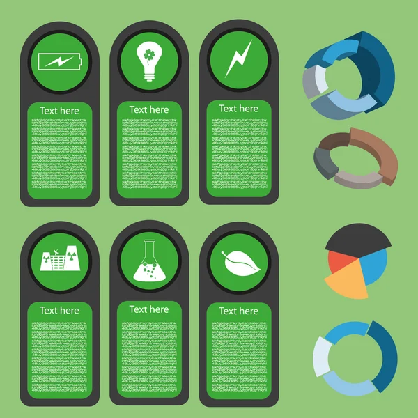 Екологічний бізнес зелена інфографіка з іконками та 3d діаграмами, плоский дизайн. Цифрове векторне зображення — стоковий вектор