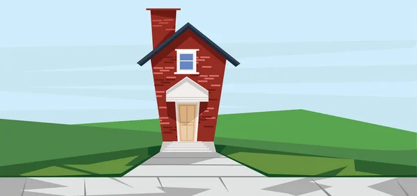 Vektor plochý kreslený styl červený dvoupatrový dům — Stockový vektor