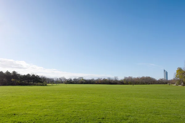 Campo verde para futebol no parque do danúbio — Fotografia de Stock