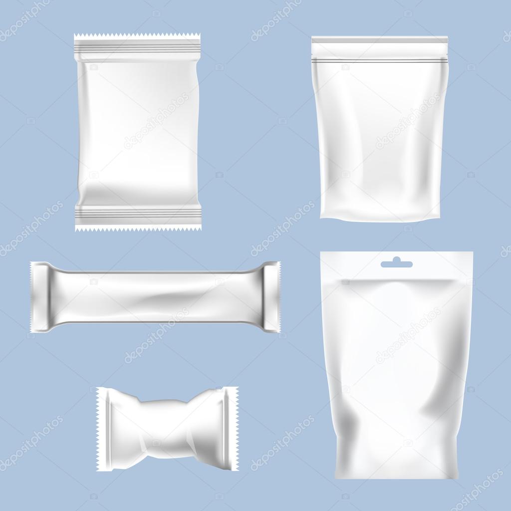 Vector set of white polyethylene foil package