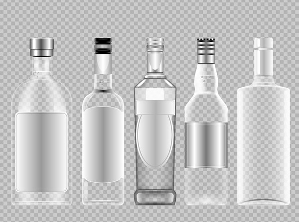 Vector set of transparent glass vodka alcohol