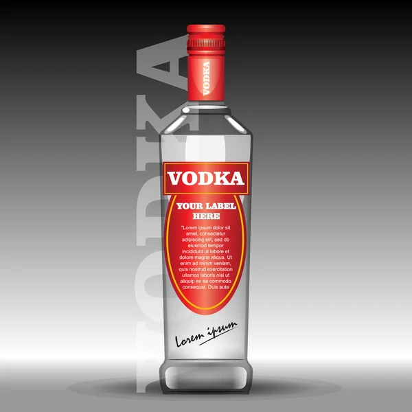 Vector rojo vodka botella mockup con su etiqueta — Vector de stock