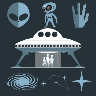 Dijital vektör gümüş ve beyaz kozmik ufo uzaylı