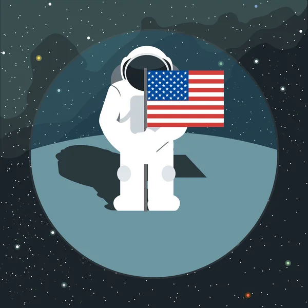 Digitální vektorová znakem astronaut s usa vlajka — Stockový vektor