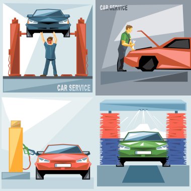 Dijital vektör mavi, yeşil ve kırmızı hizmet otomatik