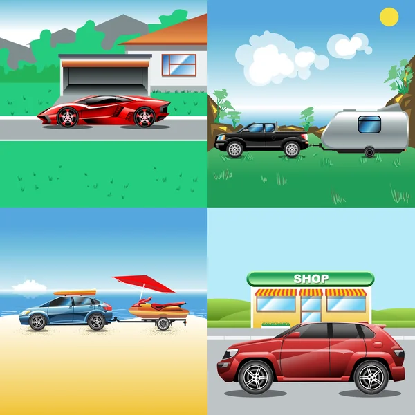 デジタル ベクトル赤、青、赤と黒の自動車 — ストックベクタ