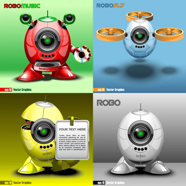 Ψηφιακή διάνυσμα robo σύνολο, μουσική, μύγα, κόκκινο, μπλε — Διανυσματικό Αρχείο