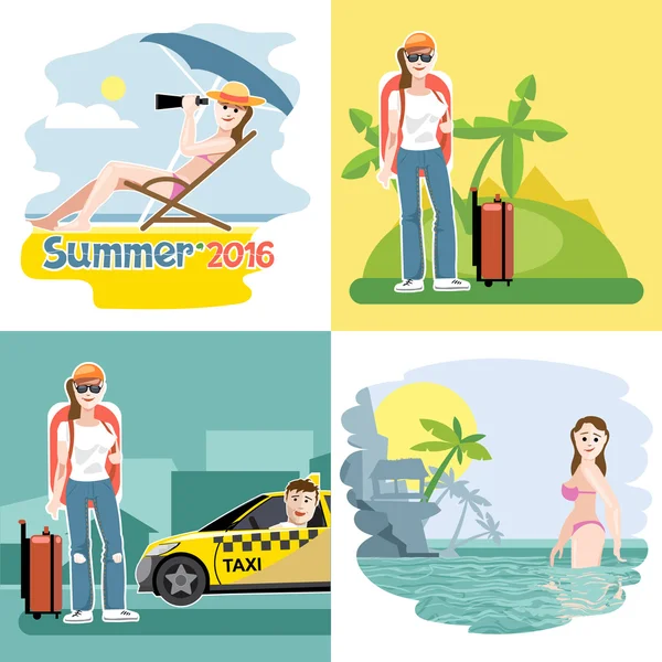 Digitale vector toeristische zomervakantie — Stockvector
