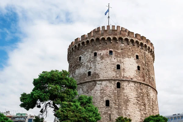 White Tower Thessaloniki Com Nuvens Fundo Grécia — Fotografia de Stock