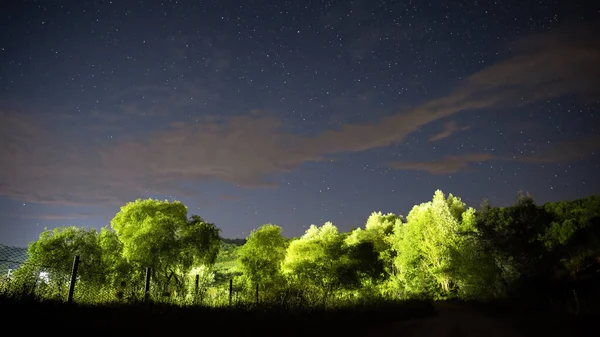 Природа Молдовы Ночью Длительным Пребыванием Яркими Звездами Небе Пышными Зелеными — стоковое фото