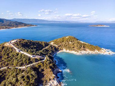 Yunanistan 'ın Halkidiki kentindeki Antik Stageira' nın insansız hava görüntüsü