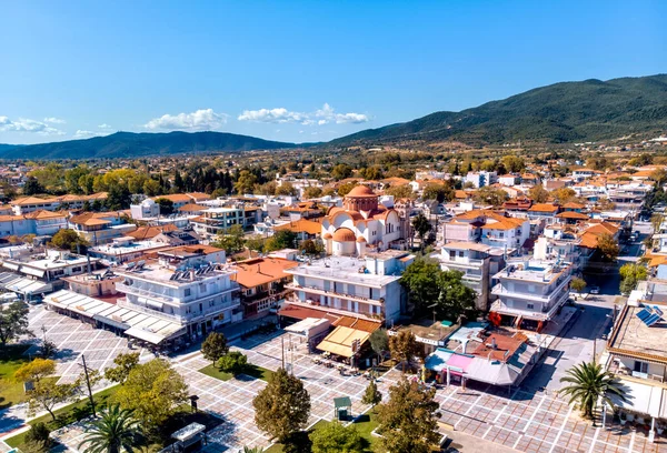 Vista Aérea Plaza Principal Ciudad Asprovalta Halkidiki Grecia — Foto de Stock