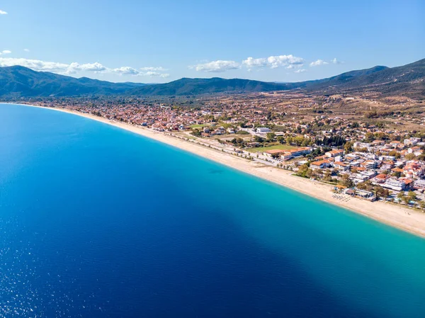Aerial Drone Panorama Asprovalta City Blue Sea Halkidiki Greece — Stock Photo, Image