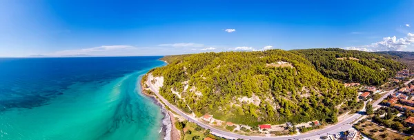 Aerial Drone View Fourka Skala Sea Pine Forest Halkidiki Greece — Stock Photo, Image