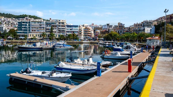 Kavala Greece September 2020 Limanda Bir Sürü Demirli Tekne Ege — Stok fotoğraf