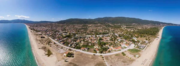 Panorama Asprovalta Och Egeiska Havet Kostnad Flera Byggnader Lång Strand — Stockfoto