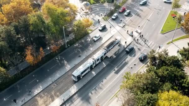 Bucharest Romania Ottobre 2020 Una Strada Con Auto Tram Vicino — Video Stock