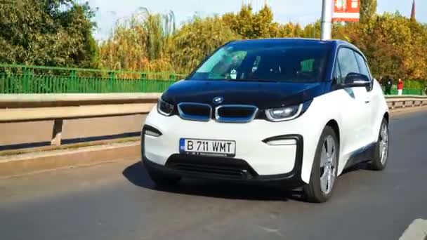 Bucharest Romania October 2020 Modern Bmw Electric Car Driving Road — Stock Video