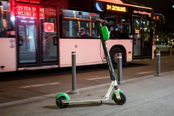 Bucharest Romania November 2020 Parked Electric Scooter Sharing Night Bus — Stock Photo, Image