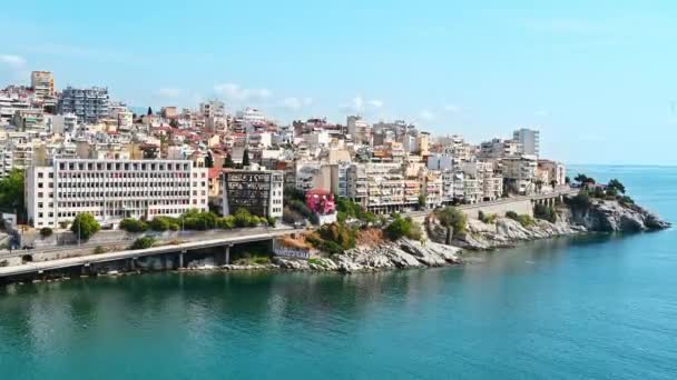 Kavala Griekenland September 2020 Luchtfoto Van Stad Rijen Van Residentiële — Stockvideo