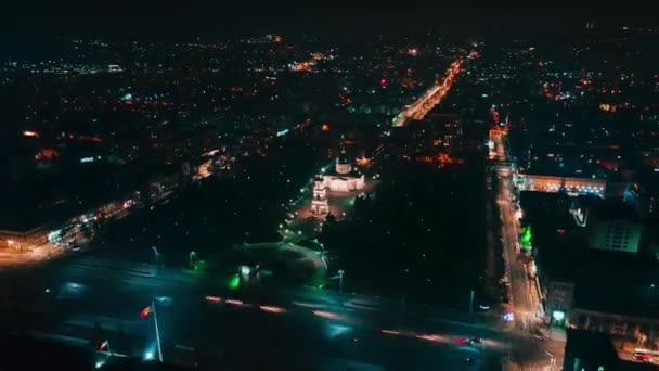 Hiperlapso Del Centro Chisinau Por Noche Vista Del Dron Catedral — Vídeos de Stock
