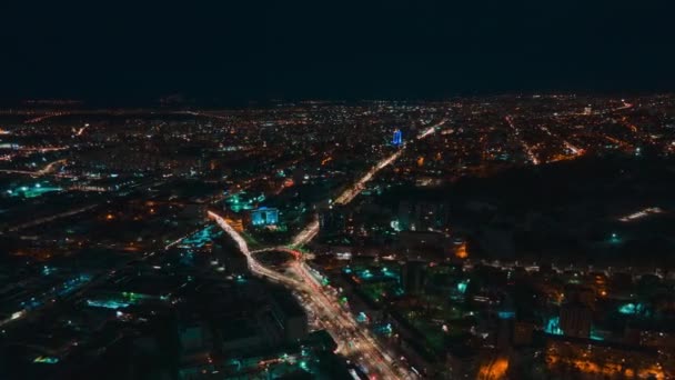 Aerial Drone Hyperlapse Timelapse Moving Cars City Night Chisinau Moldavia — Vídeo de stock