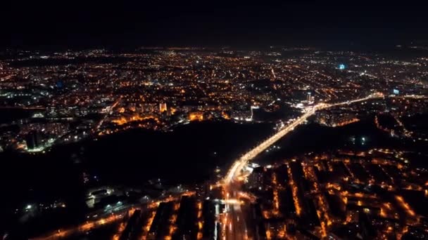 Aerial Drone Hyperlapse Timelapse Moving Cars City Night Chisinau Moldova — Stock Video