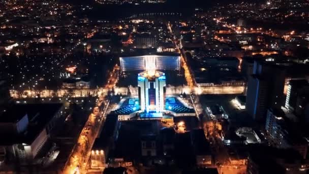 Hyperlapsus Drone Aérien Bâtiment Présidence Parlement Dans Nuit Lumières Brillantes — Video